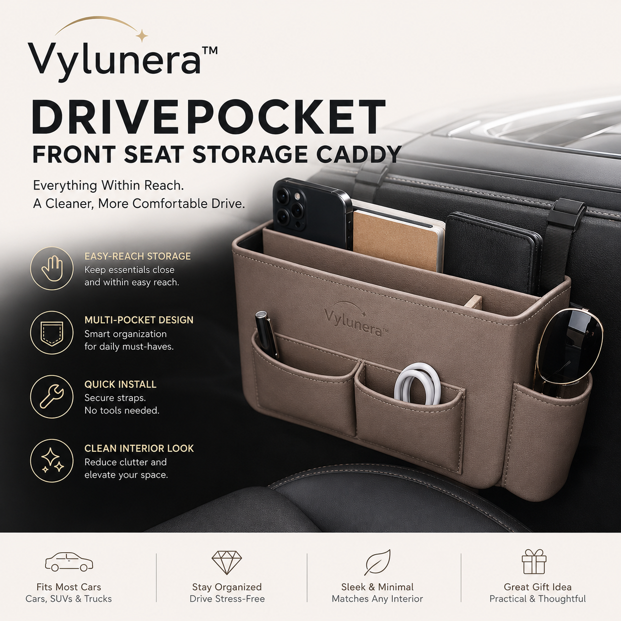 Vylunera™ DrivePocket Front Seat Storage Caddy