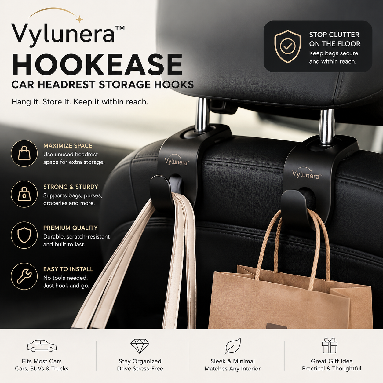 Vylunera™ HookEase Car Headrest Storage Hooks